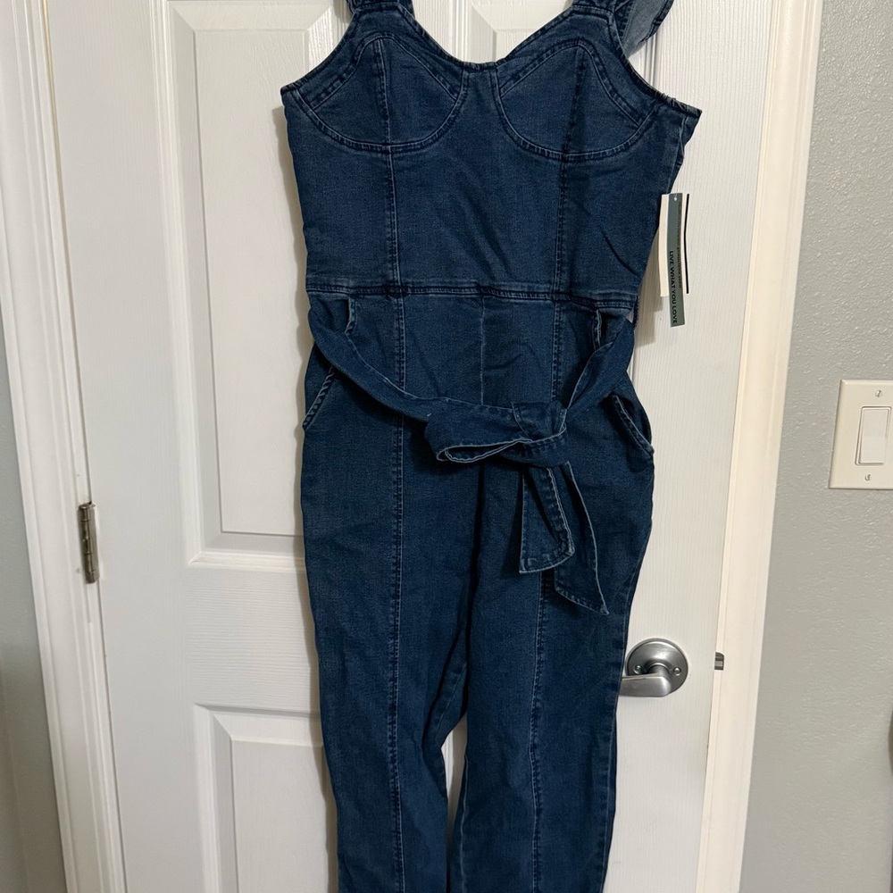 Tinseltown Indigo Denim Tie-Front Jumpsuit